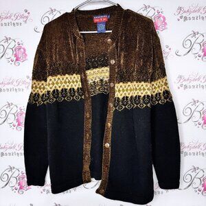 Mac & jac sweater Brown and Gold Knit Cardigan soft furry button up vintage